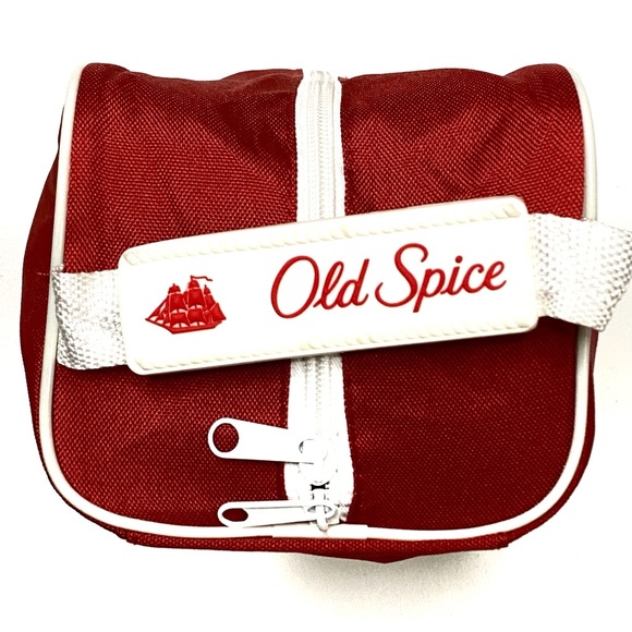 Vintage Old Spice Shaving Toiletry Bag Red Nylon Embroidered Travel Bag 10” Long - Picture 2 of 6